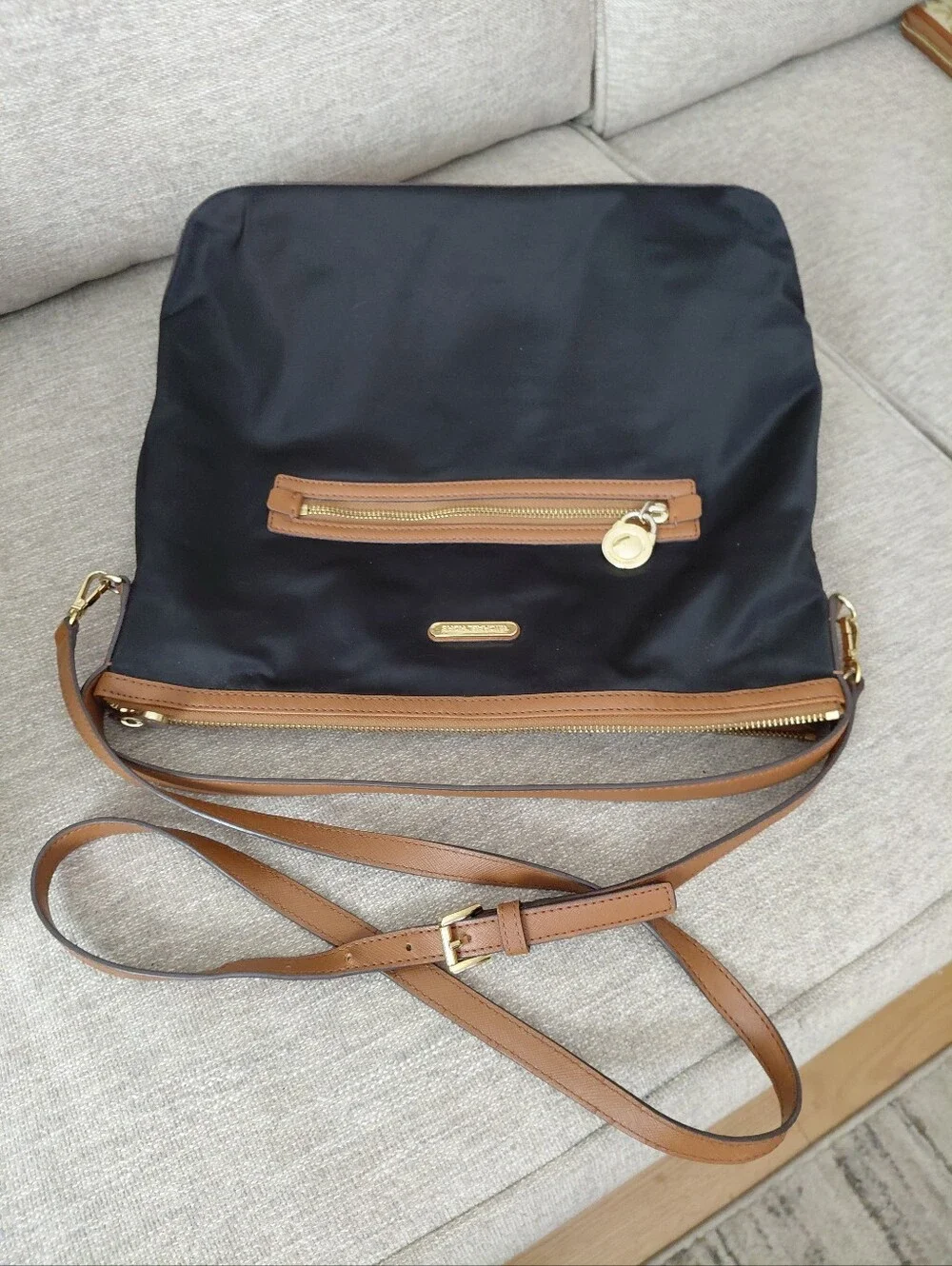 Michael Kors Kempton Nylon Satchel Bag with Brown Trim